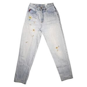 Vintage l.e.i. Sunflower Embroidered High Waist Jeans Made in USA Size 9 Y2K